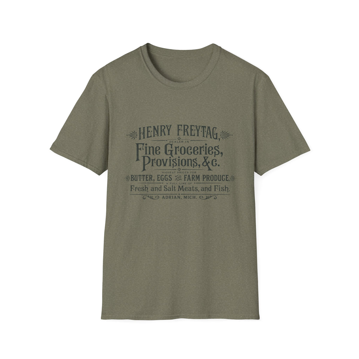 Vintage Grocery Sign T-Shirt — "Henry Freytag Fine Groceries, Provisions, &c." Retro Farmstore Tee