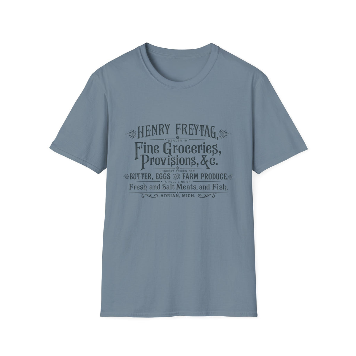 Vintage Grocery Sign T-Shirt — "Henry Freytag Fine Groceries, Provisions, &c." Retro Farmstore Tee