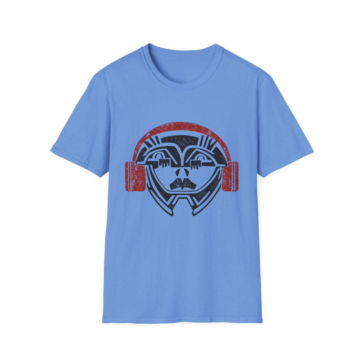 Retro Tribal Mask Graphic T-Shirt with Headphones