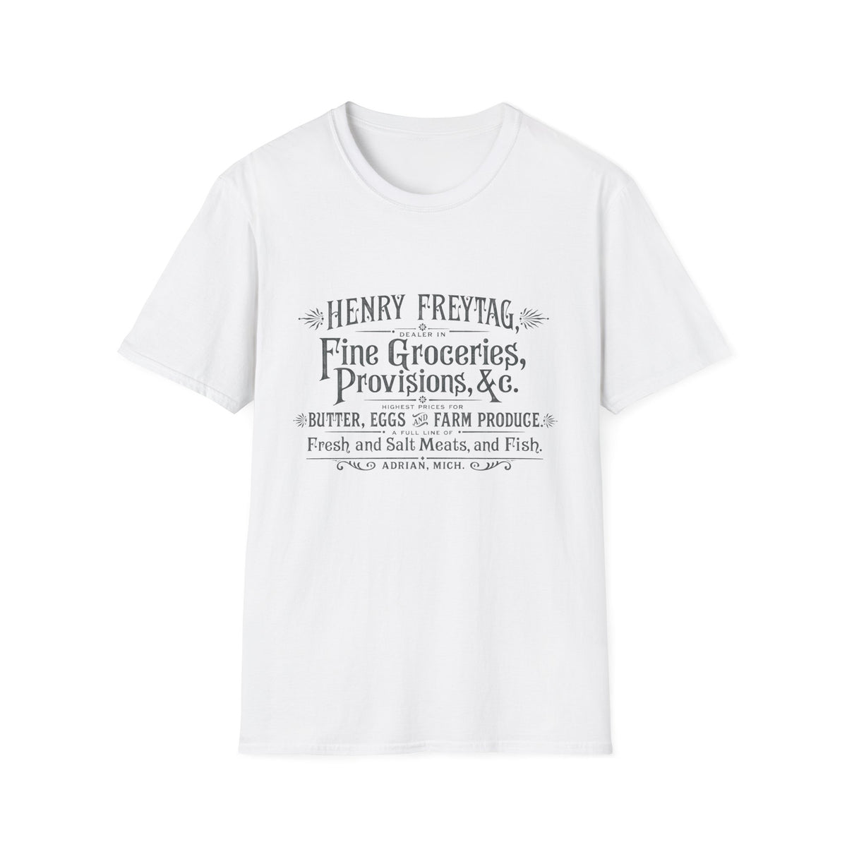 Vintage Grocery Sign T-Shirt — "Henry Freytag Fine Groceries, Provisions, &c." Retro Farmstore Tee