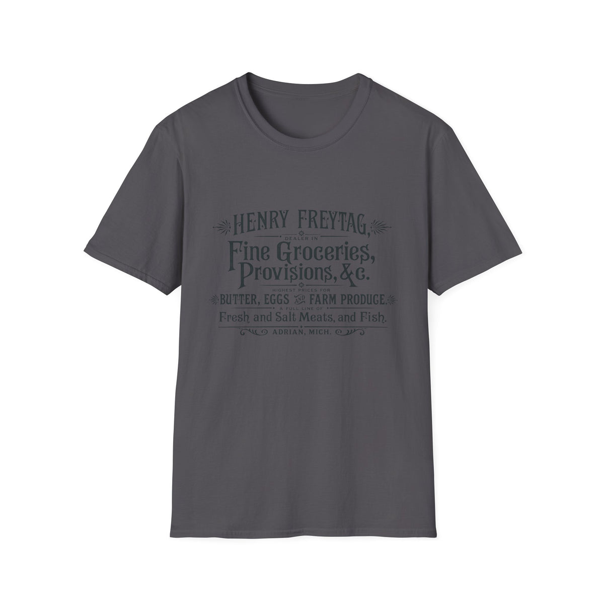 Vintage Grocery Sign T-Shirt — "Henry Freytag Fine Groceries, Provisions, &c." Retro Farmstore Tee