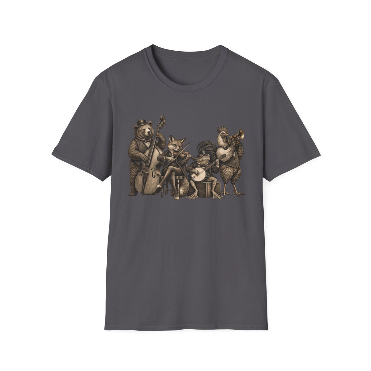 Animal Jazz Band T-Shirt — Vintage Woodland Musician Graphic Tee