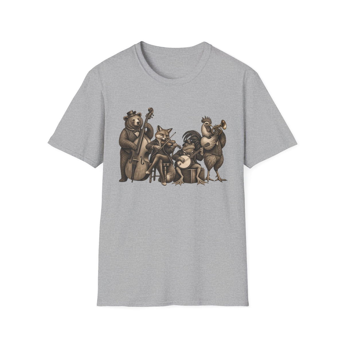 Animal Jazz Band T-Shirt — Vintage Woodland Musician Graphic Tee