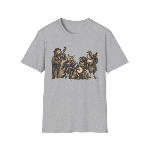 Animal Jazz Band T-Shirt — Vintage Woodland Musician Graphic Tee