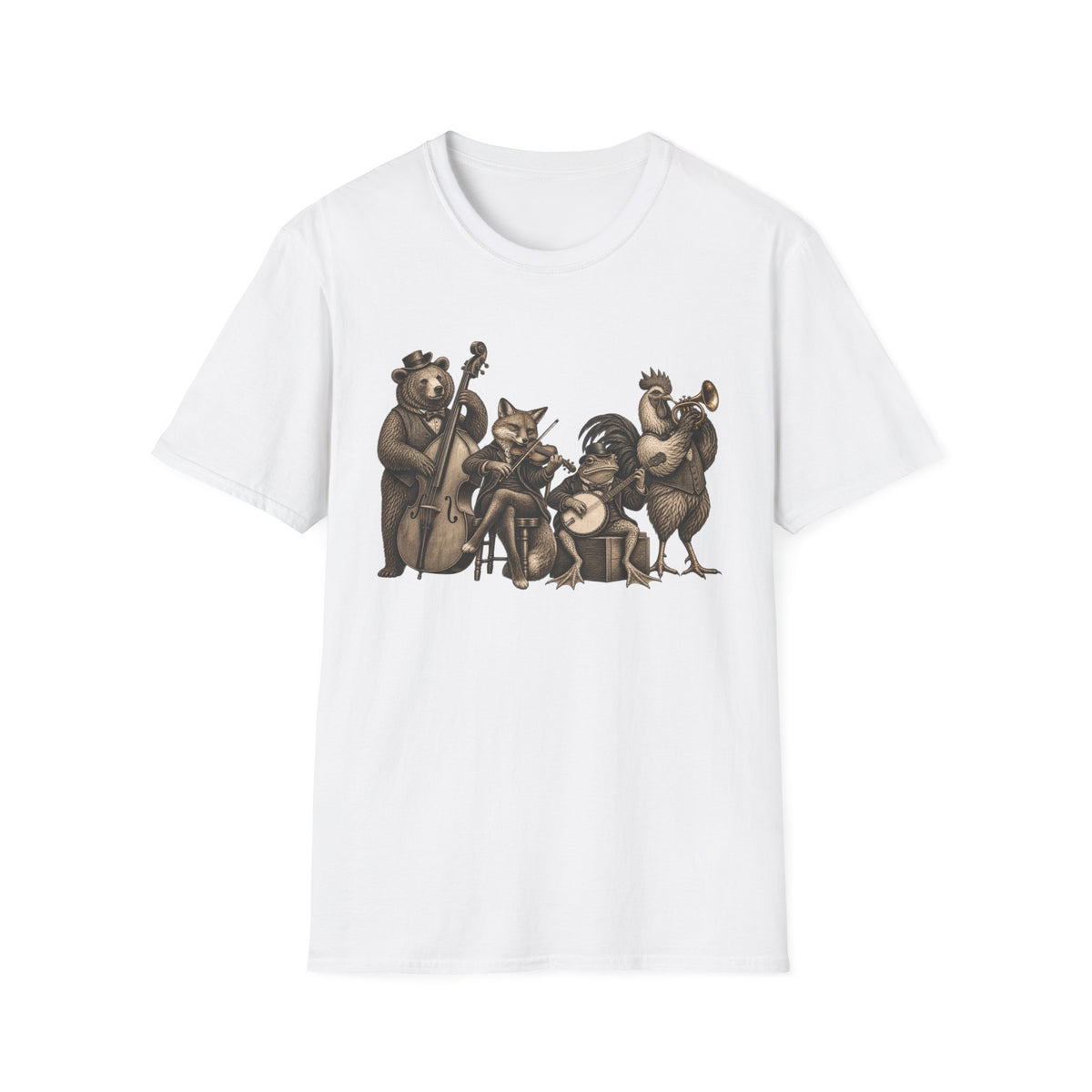 Animal Jazz Band T-Shirt — Vintage Woodland Musician Graphic Tee