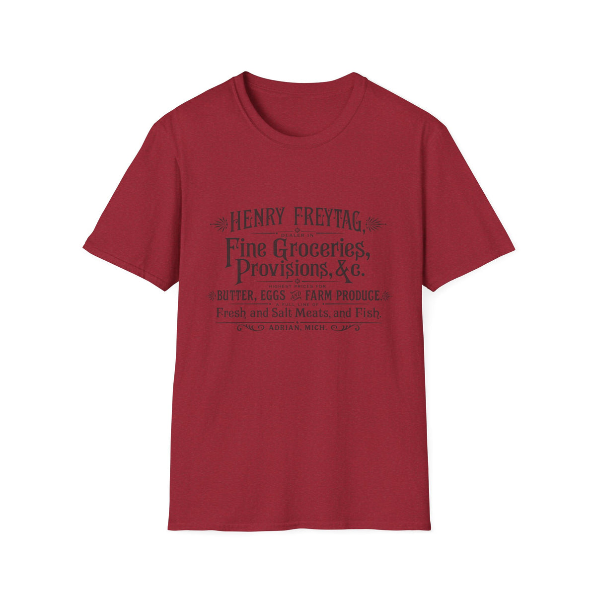 Vintage Grocery Sign T-Shirt — "Henry Freytag Fine Groceries, Provisions, &c." Retro Farmstore Tee