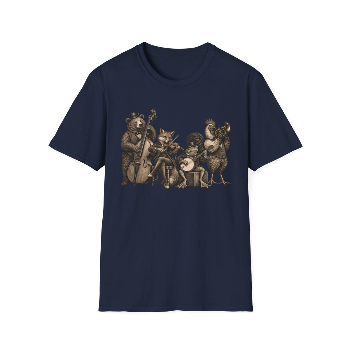 Animal Jazz Band T-Shirt — Vintage Woodland Musician Graphic Tee
