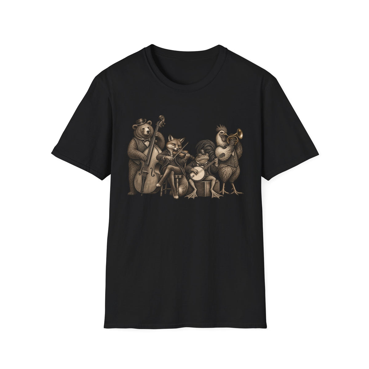 Animal Jazz Band T-Shirt — Vintage Woodland Musician Graphic Tee