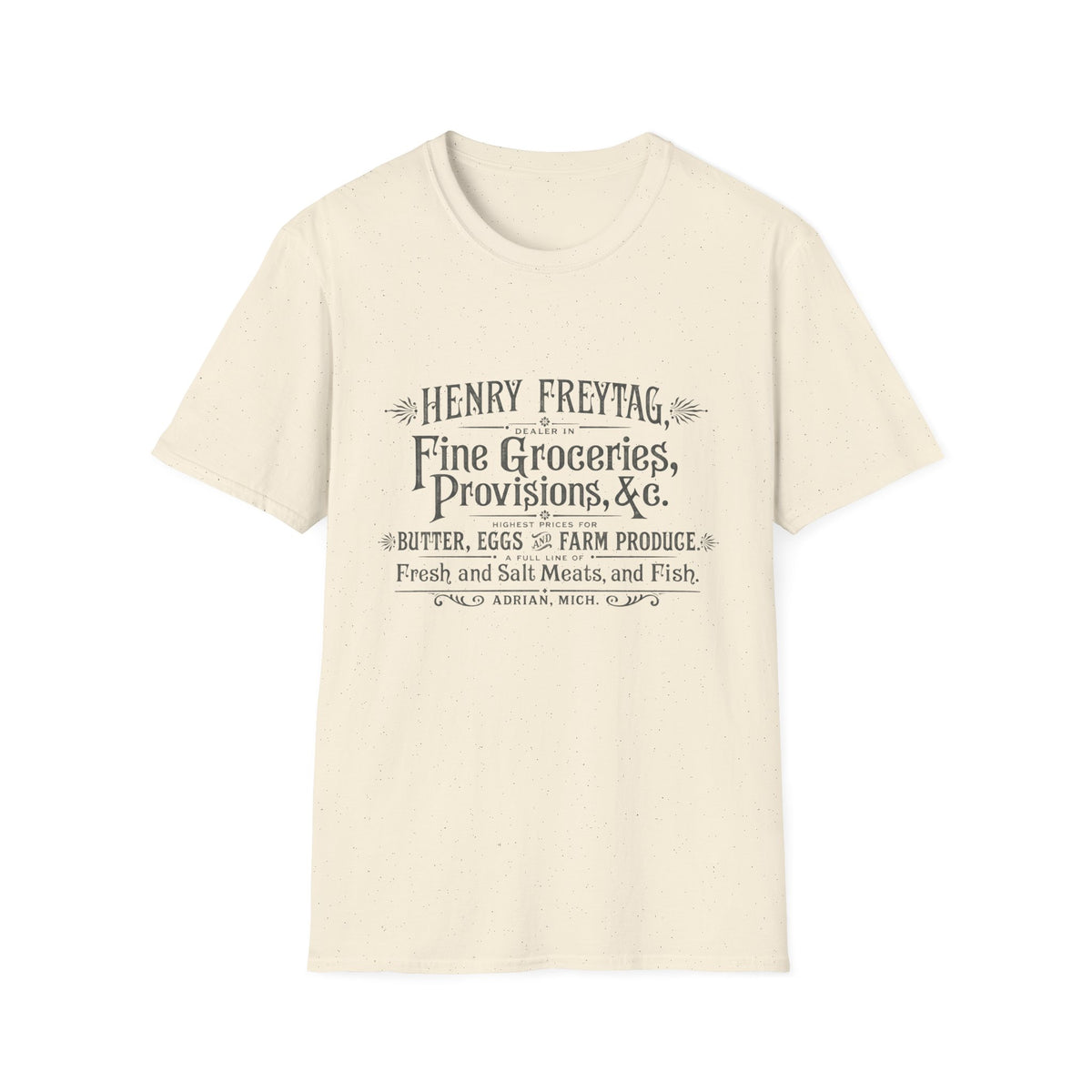 Vintage Grocery Sign T-Shirt — "Henry Freytag Fine Groceries, Provisions, &c." Retro Farmstore Tee