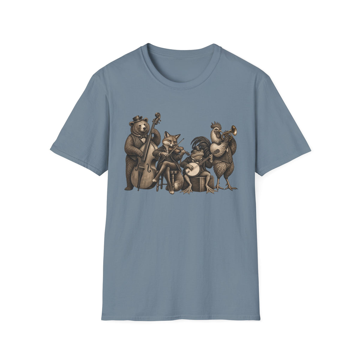 Animal Jazz Band T-Shirt — Vintage Woodland Musician Graphic Tee